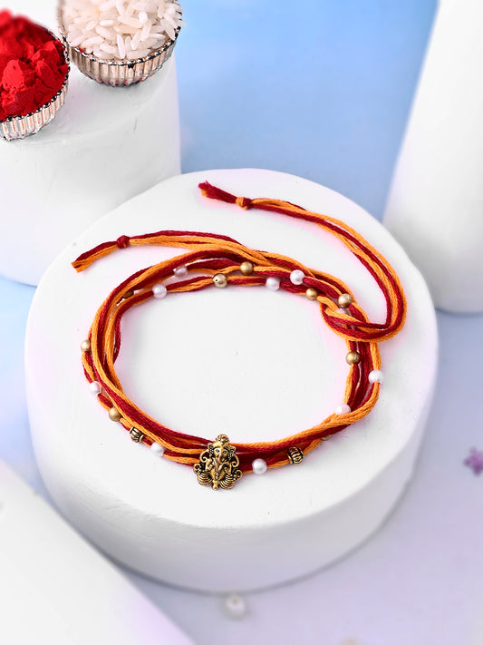 Ganesha Mauli Rakhi with Pearls & Beads