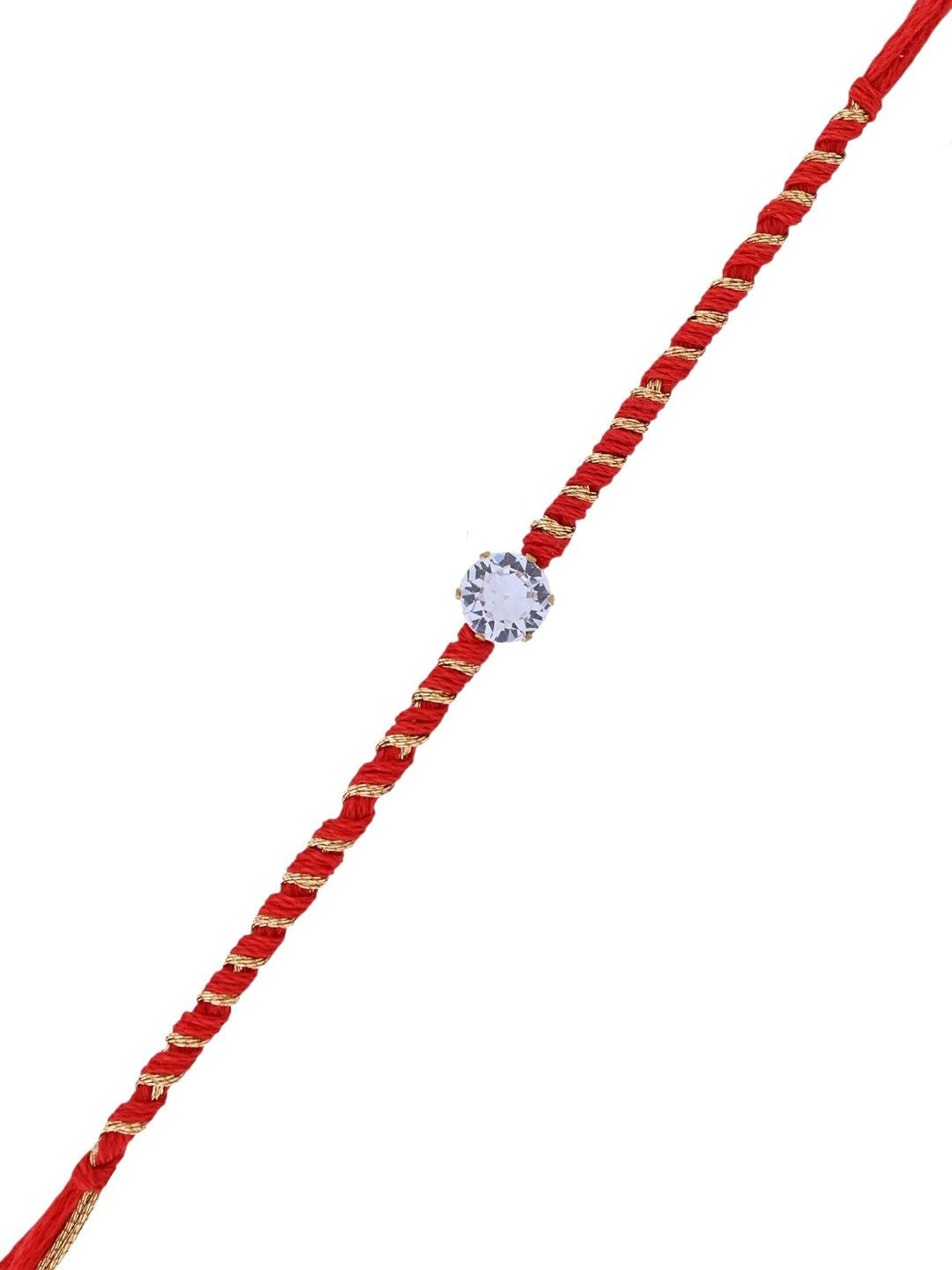 Minimal Solitaire Stone Rakhi on Red-Gold Thread