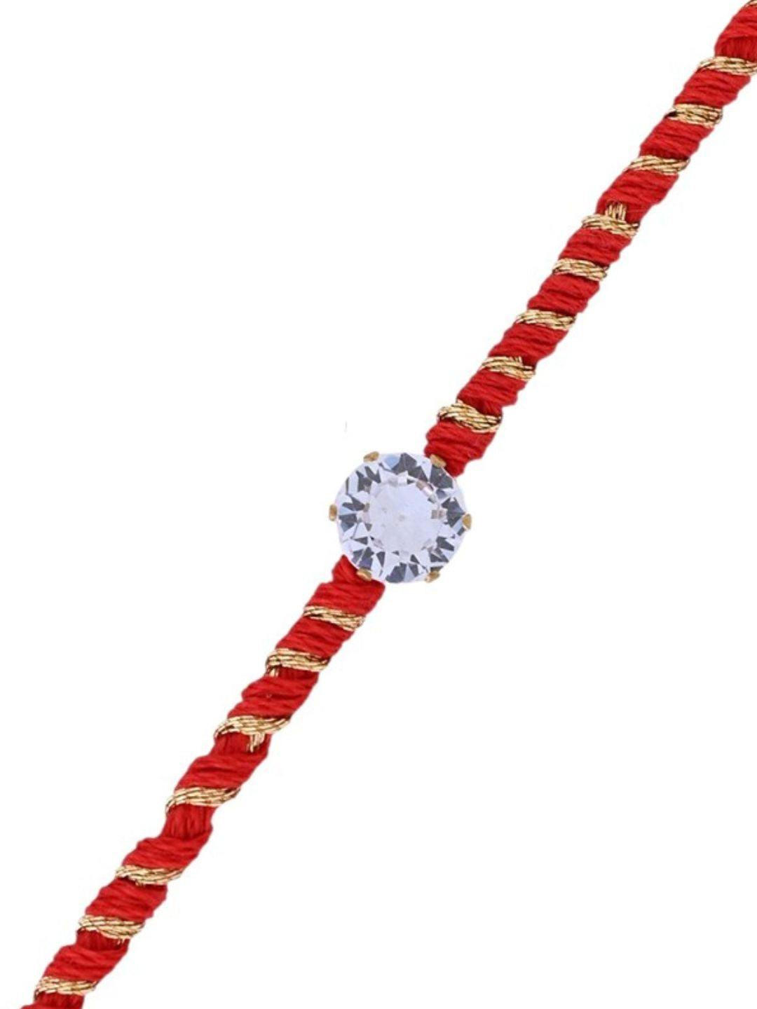 Minimal Solitaire Stone Rakhi on Red-Gold Thread