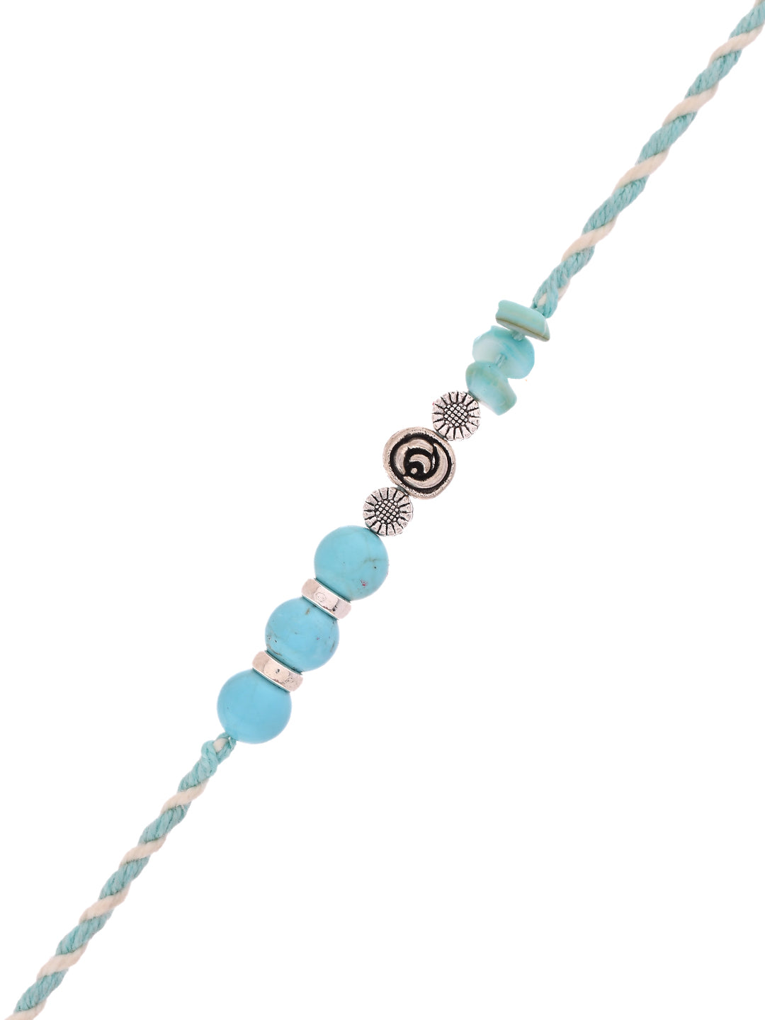 Handcrafted Sky Blue Beaded Rakhi with Spiral Charm for Bhai