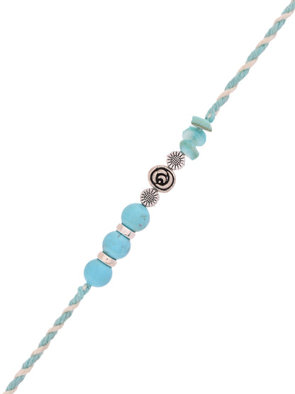 Handcrafted Sky Blue Beaded Rakhi with Spiral Charm for Bhai