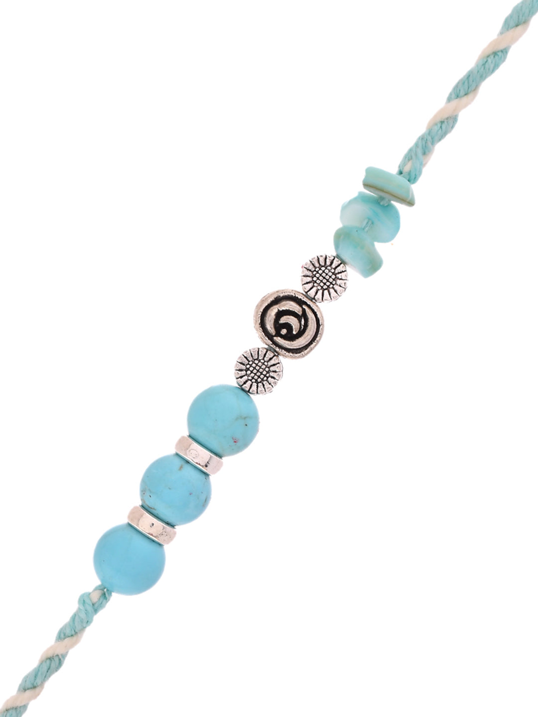 Handcrafted Sky Blue Beaded Rakhi with Spiral Charm for Bhai