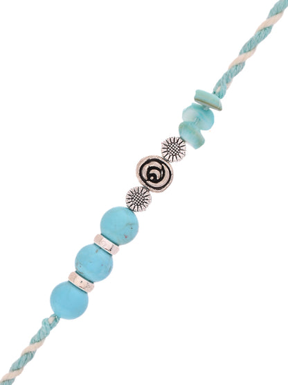 Handcrafted Sky Blue Beaded Rakhi with Spiral Charm for Bhai