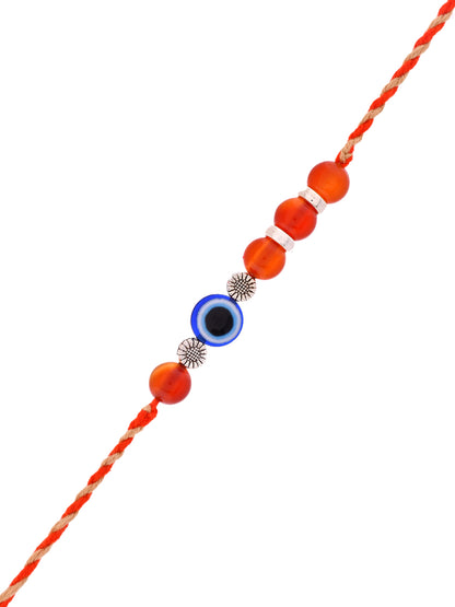 Evil Eye Protection Rakhi with Red Carnelian Beads for Bhai