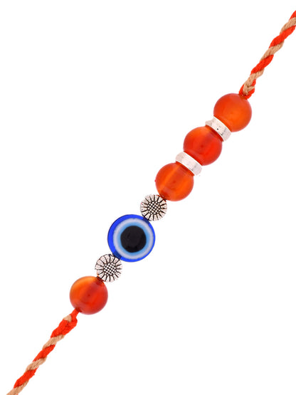 Evil Eye Protection Rakhi with Red Carnelian Beads for Bhai