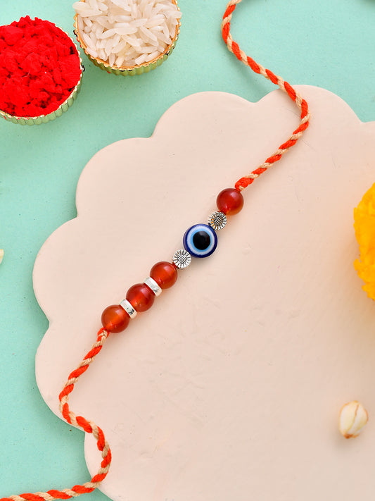 Evil Eye Protection Rakhi with Red Carnelian Beads for Bhai