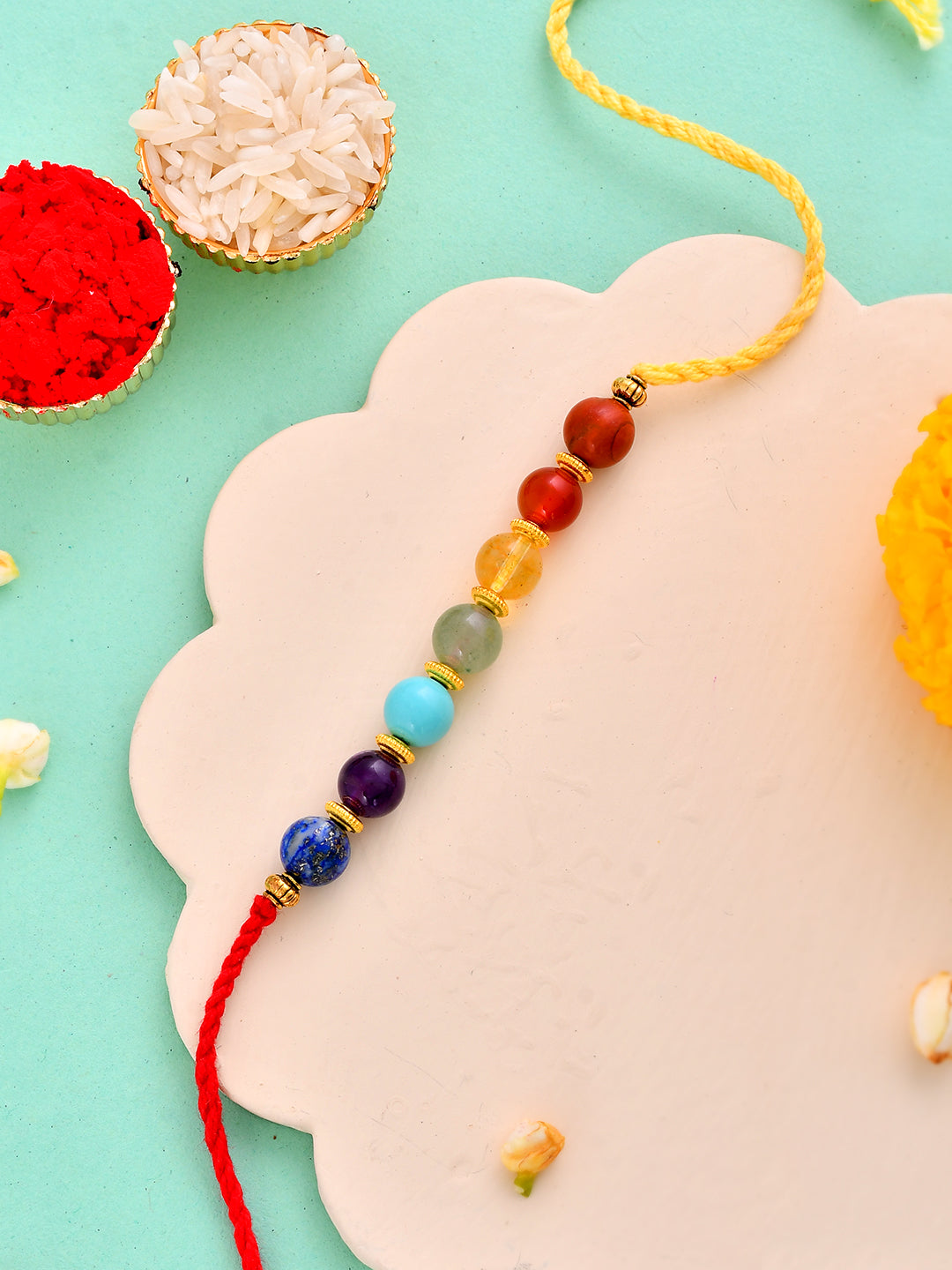 Handcrafted 7 Chakra Healing Stone Rakhi for Bhaiya