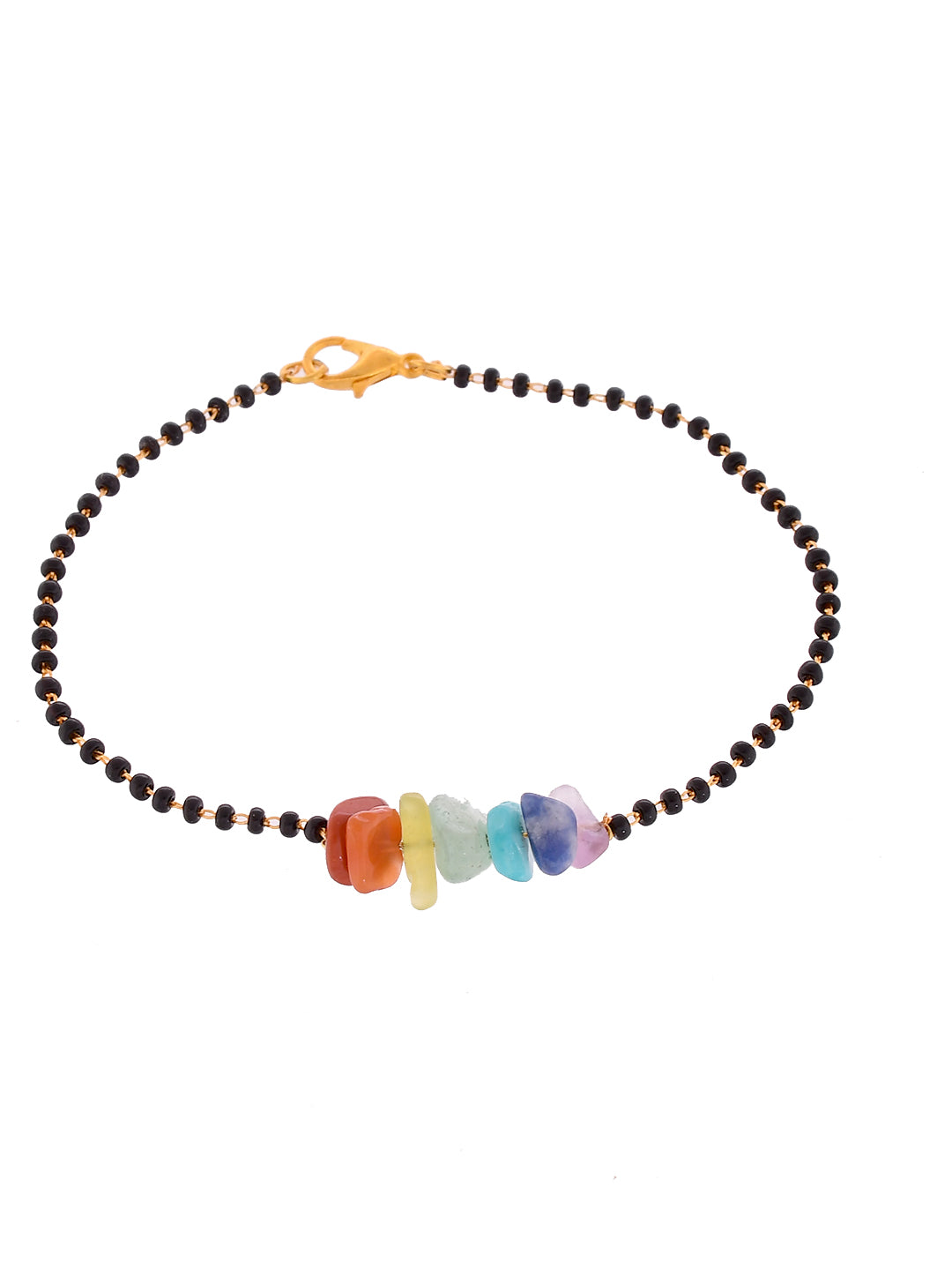 Ethnic Black Beaded Lumba Rakhi with 7 Chakra Healing Stones