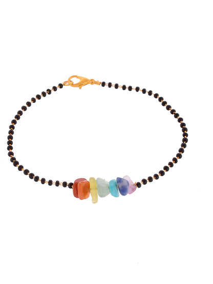 Ethnic Black Beaded Lumba Rakhi with 7 Chakra Healing Stones