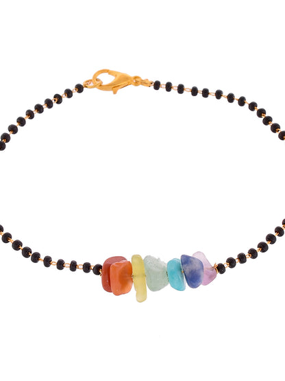 Ethnic Black Beaded Lumba Rakhi with 7 Chakra Healing Stones