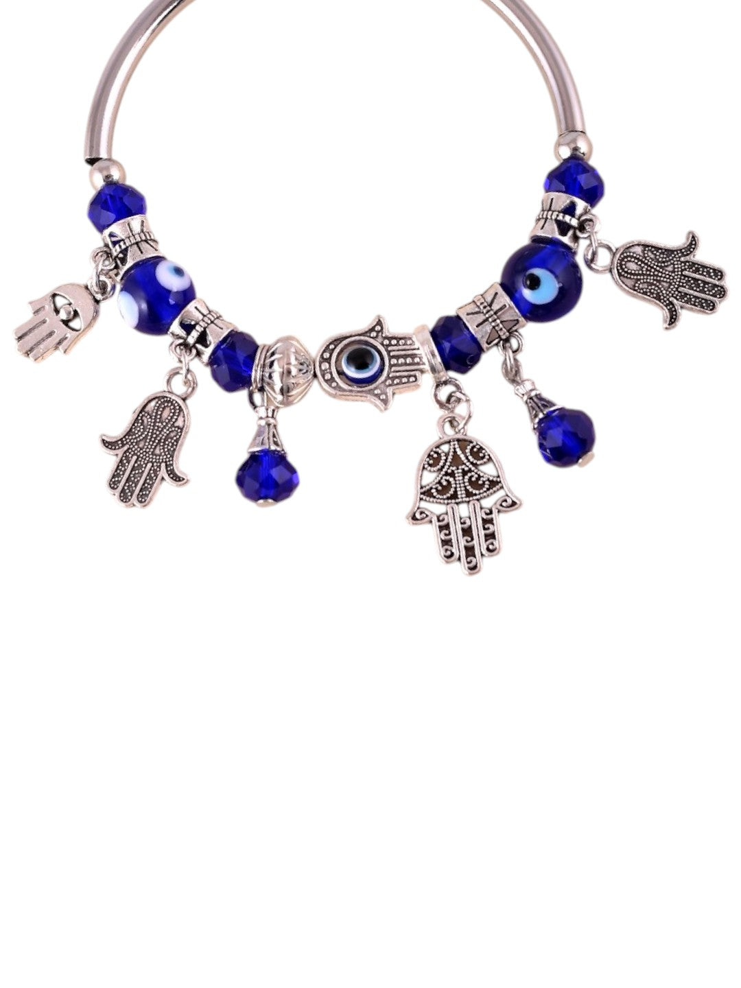 Silver Evil Eye and Hamsa Charm Lumba Rakhi Bracelet for Bhabhi