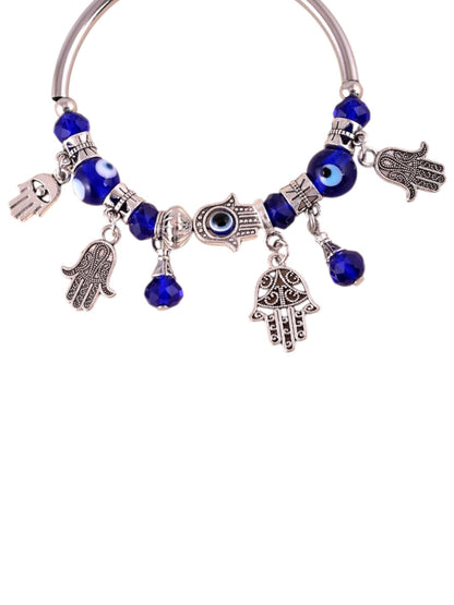 Silver Evil Eye and Hamsa Charm Lumba Rakhi Bracelet for Bhabhi
