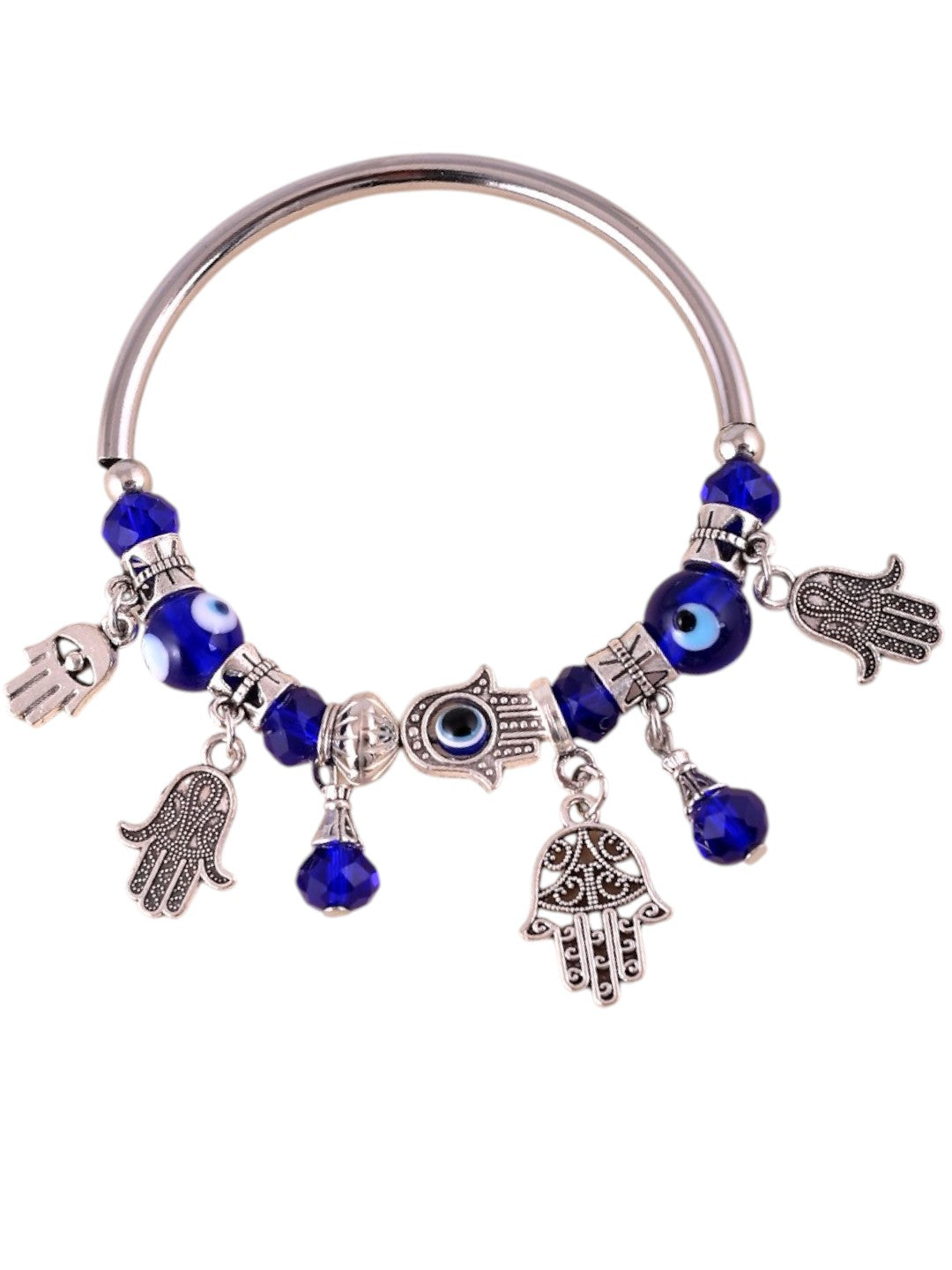Silver Evil Eye and Hamsa Charm Lumba Rakhi Bracelet for Bhabhi
