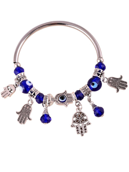 Silver Evil Eye and Hamsa Charm Lumba Rakhi Bracelet for Bhabhi