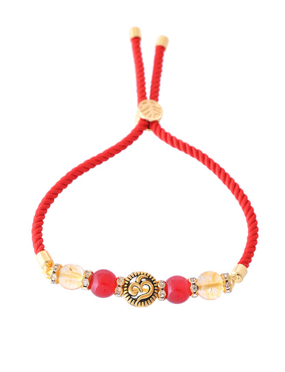 Traditional Red Thread Rakhi with Golden Heart Centerpiece