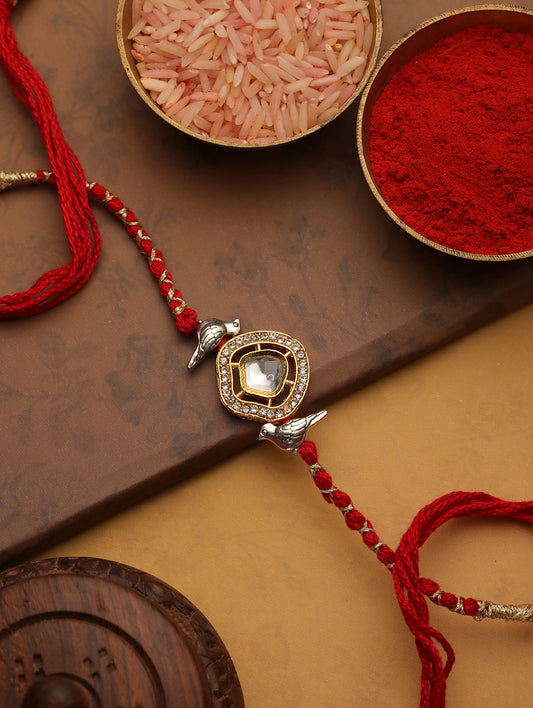 Red Kundan Floral Bhaiya Single Bhaiya Rakhi