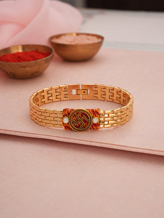 Golden Metal Swastik Bhaiya Single Bhaiya Rakhi