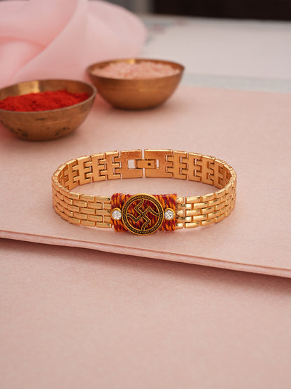 Premium Gold Rakhi with Coffee Sachet And Coffee Mug - Raksha Bandhan Gift Set for Brother