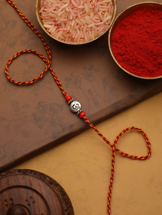 Silver Beads Om Bhaiya Single Bhaiya Rakhi