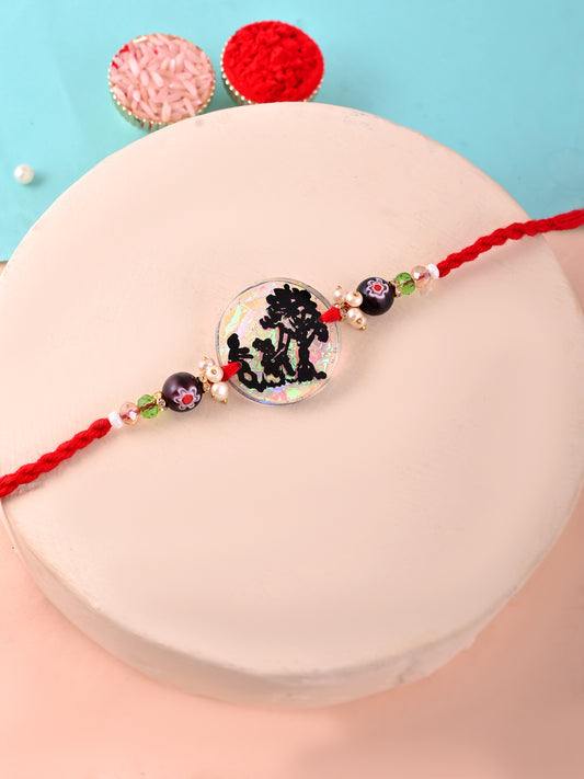 Shadow Art Resin Rakhi with Silhouette Scene and Pearlescent Base
