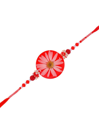 Pressed Real Flower Rakhi in Red Resin
