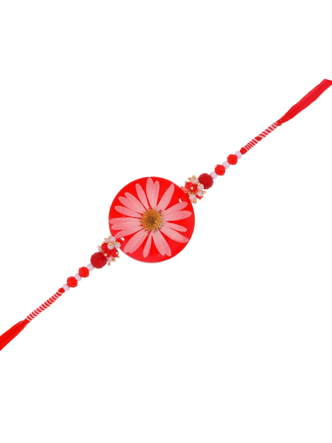 Pressed Real Flower Rakhi in Red Resin