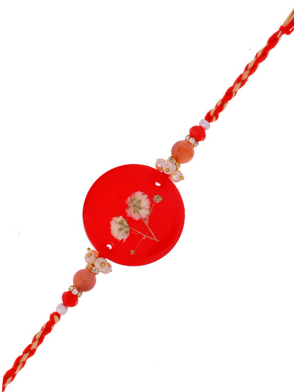 Minimal Red Floral Resin Rakhi with White Baby’s Breath