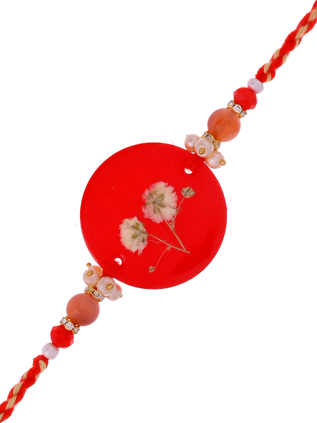 Minimal Red Floral Resin Rakhi with White Baby’s Breath