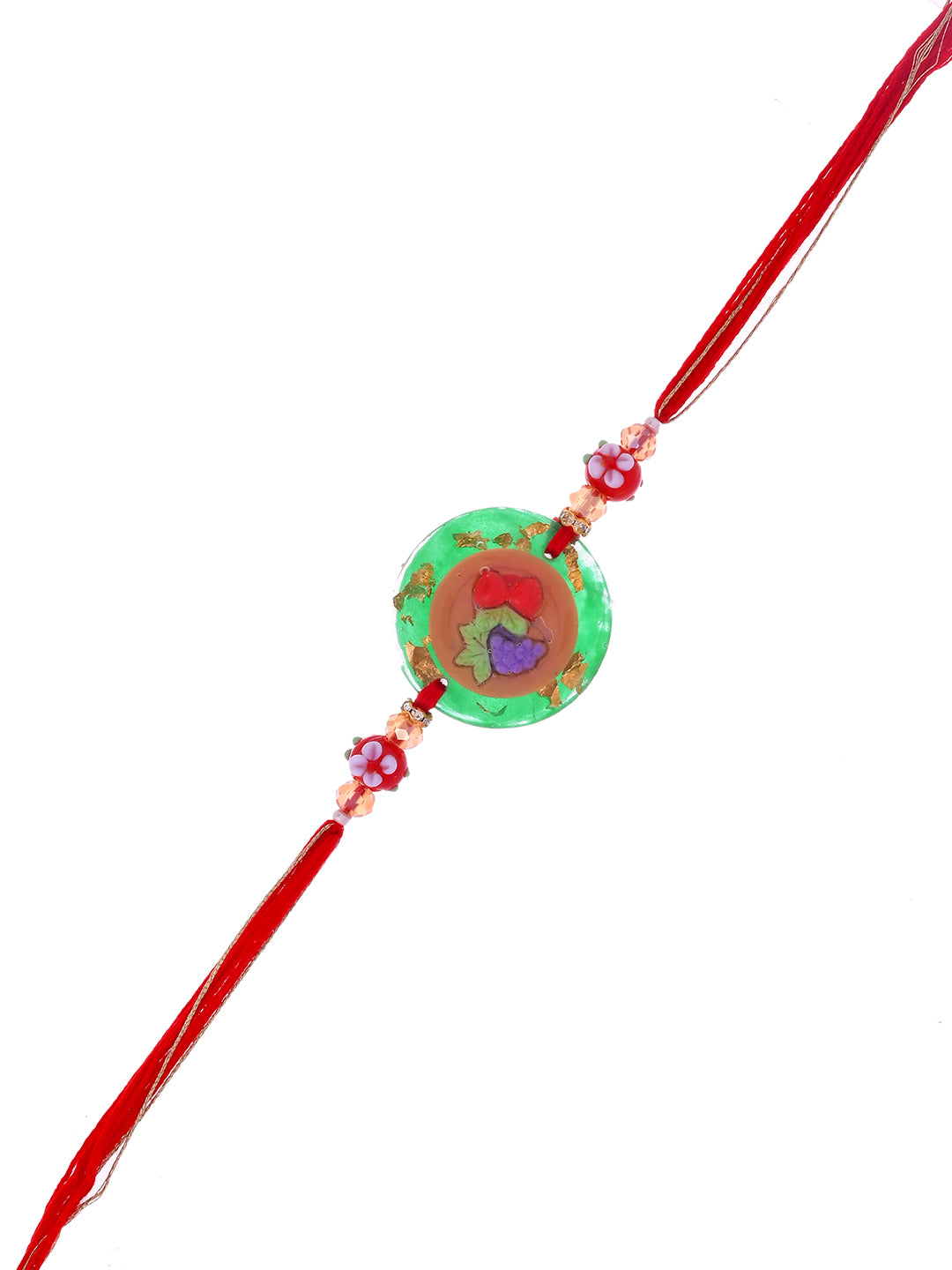 A Rakhi with a fruit plate design, likely symbolizing health or a festive theme.