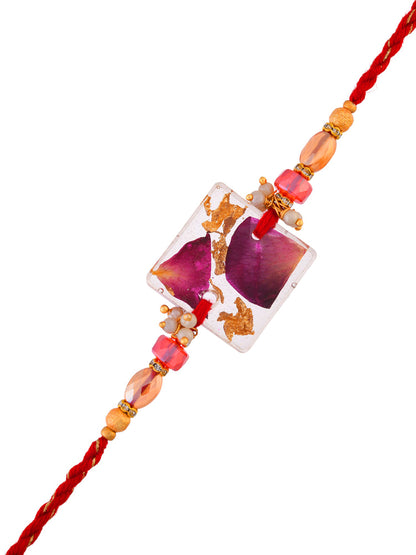 Dried Rose Petal Resin Designed Red Twisted Rakhi