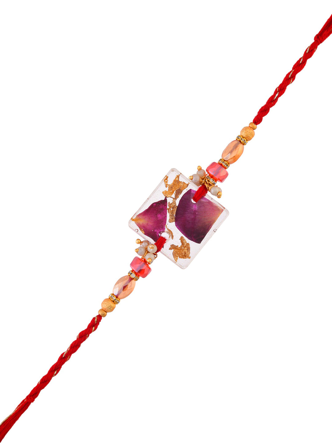 Dried Rose Petal Resin Designed Red Twisted Rakhi