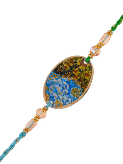 Beautiful Artwork of Flowers Blue & Green Twisted Rakhi