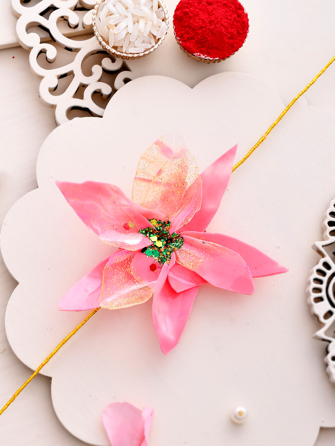 Pink Floral Single Rakhi