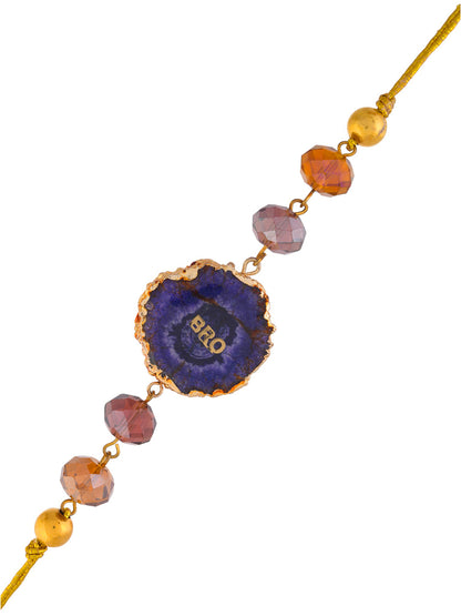 Bro Gold & Blue Resin Carved Beaded Single Rakhi