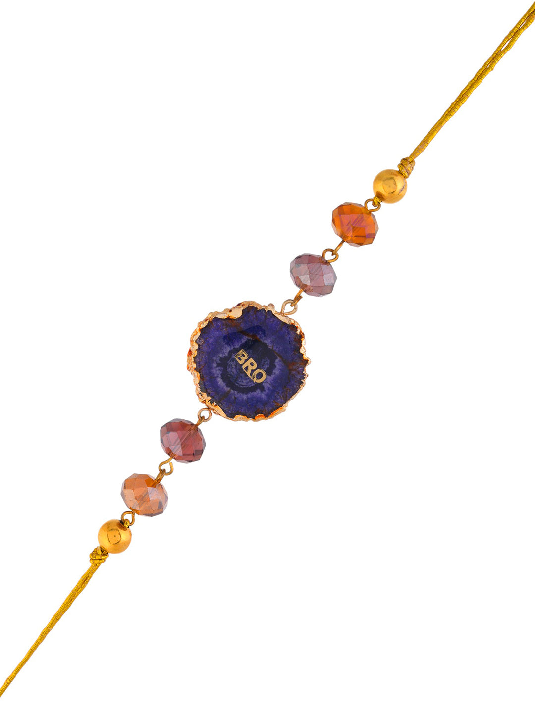 Bro Gold & Blue Resin Carved Beaded Single Rakhi