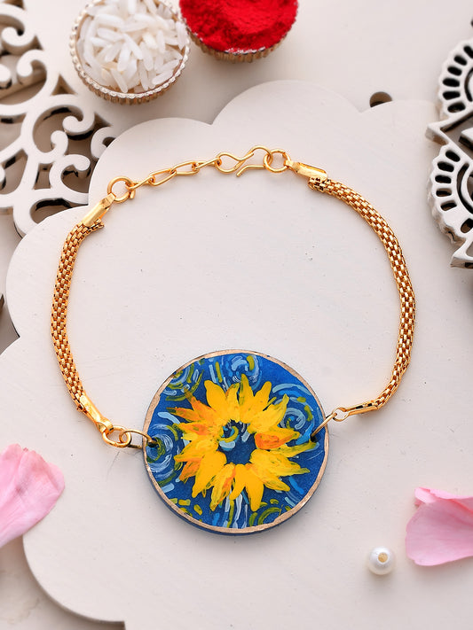 Yelow Flower Resin Designed Chain Bracelet Rakhi