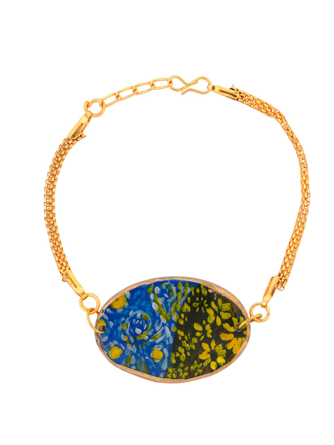 Beautiful Artwork of Flowers Blue & Green Chain Bracelet Rakhi