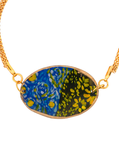 Beautiful Artwork of Flowers Blue & Green Chain Bracelet Rakhi