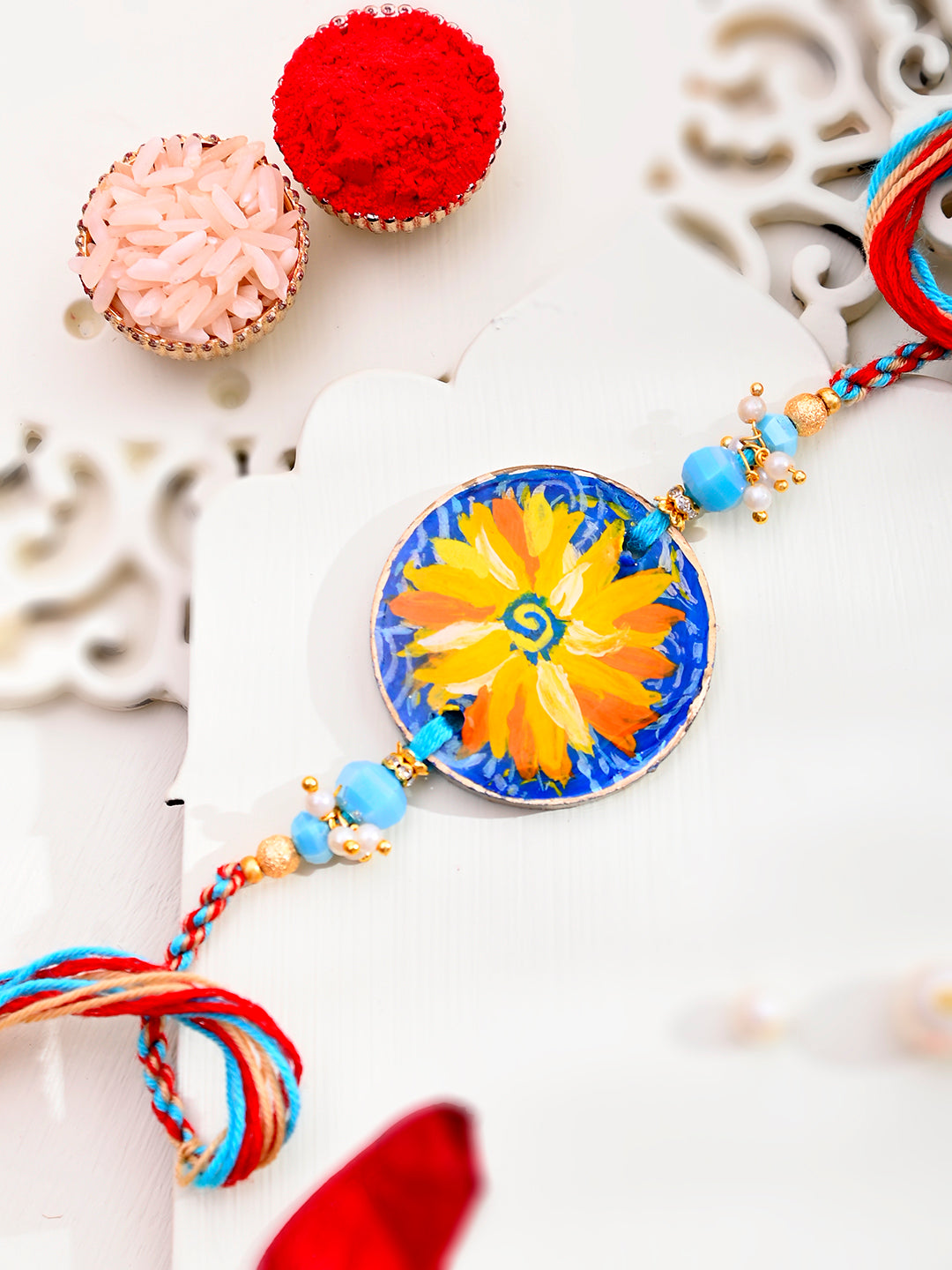 Beautiful Sunflower Painted Resin Single Rakhi