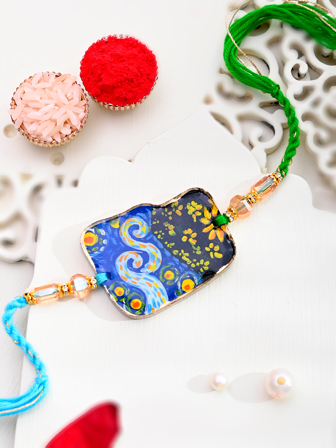 Ocean & Sky Painting Rectangle shaped Single Rakhi