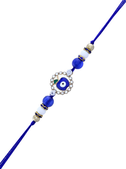 Elegant Evil Eye Rakhi with Blue and White Beads