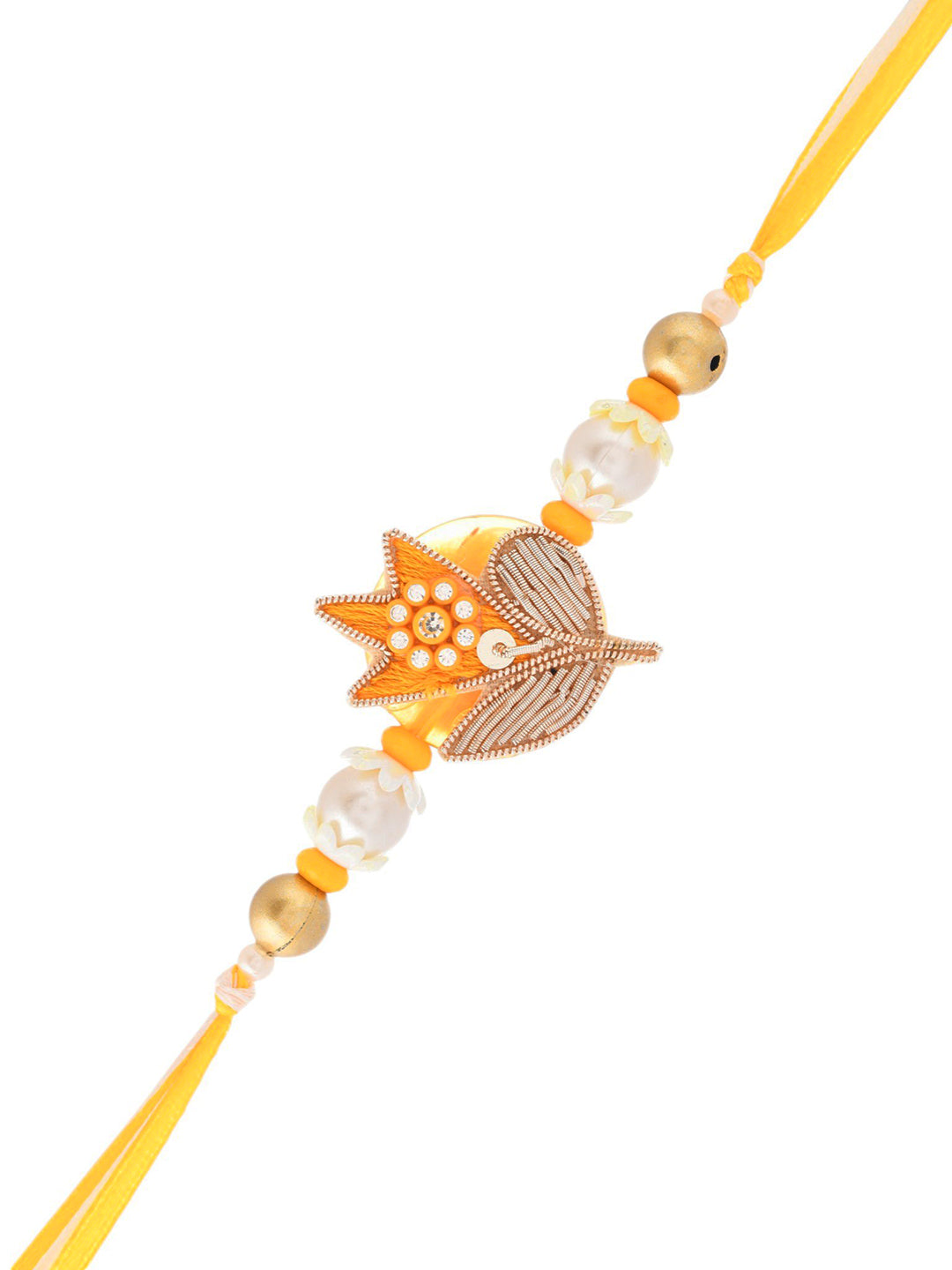 Elegant Floral Pearl Rakhi with Golden Accents