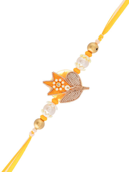 Elegant Floral Pearl Rakhi with Golden Accents