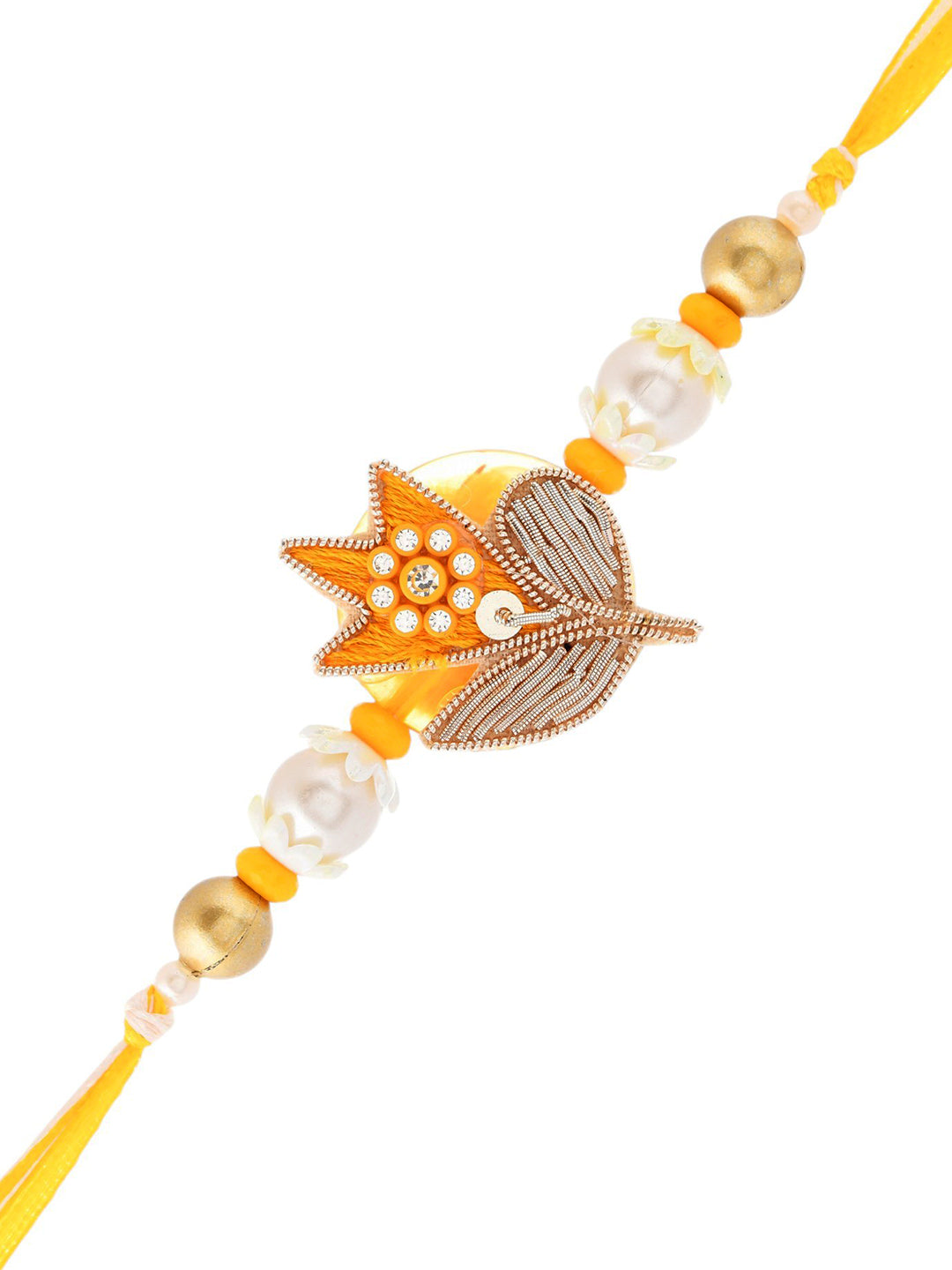 Elegant Floral Pearl Rakhi with Golden Accents