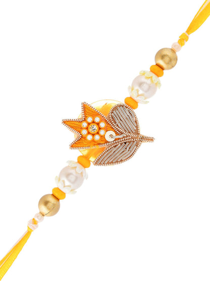 Elegant Floral Pearl Rakhi with Golden Accents