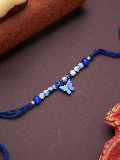 Stylish Blue Butterfly Beaded Rakhi