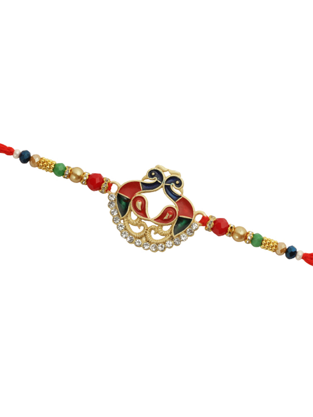 Colourful Peacock Enamled Beaded Rakhi