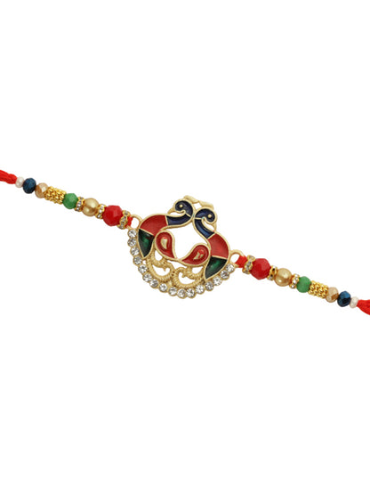 Colourful Peacock Enamled Beaded Rakhi