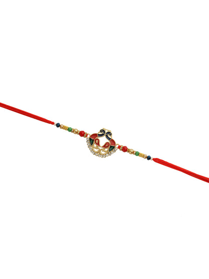 Colourful Peacock Enamled Beaded Rakhi