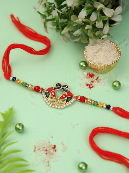 Colourful Peacock Enamled Beaded Rakhi